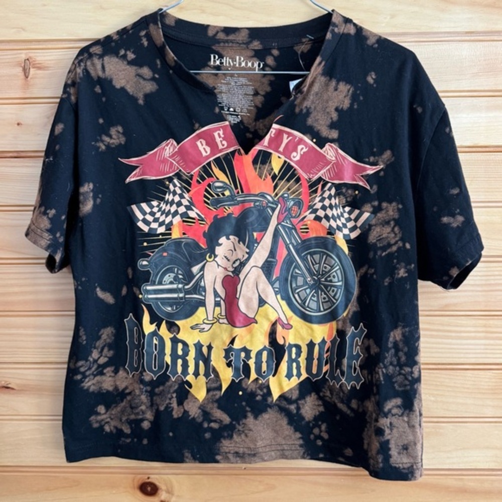 Betty Boop Black Tie Dye Graphic Cropped T-Shirt Large NWT